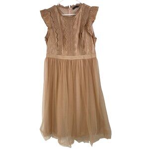 Simpleeplus Nude Blush Lace Mesh Flutter Cap Sleeve Dress 1X RCC10460 NWOT